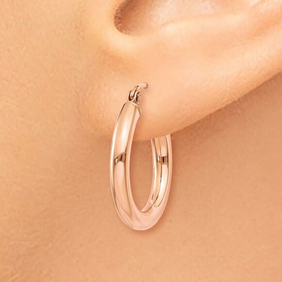 3mm, 14k Rose Gold Polished Round Hoop Earrings, 20mm (3/4 Inch) - Picture 3 of 5